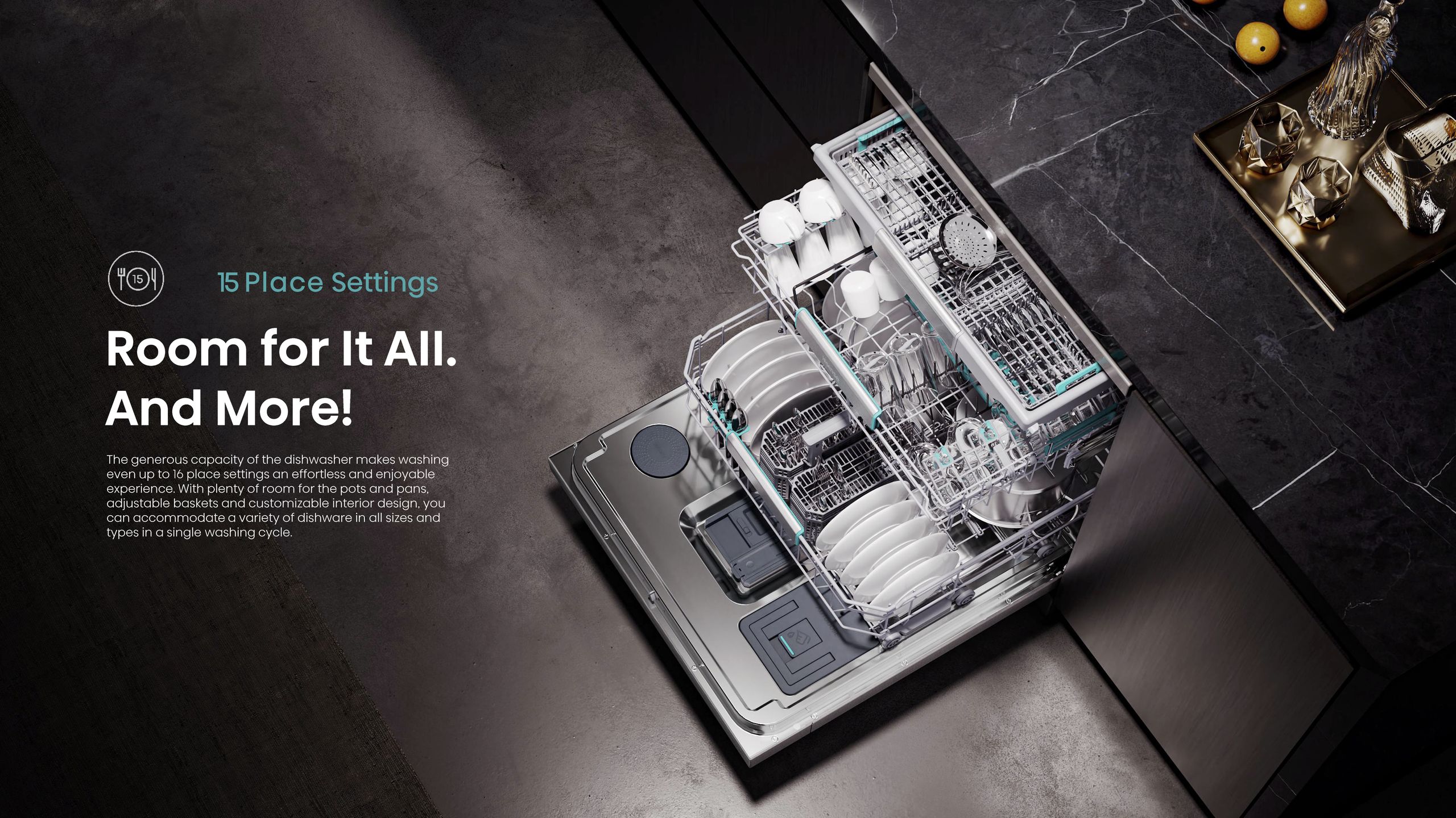 Hisense H15DWTFT | 15 Place Dishwasher feature banner