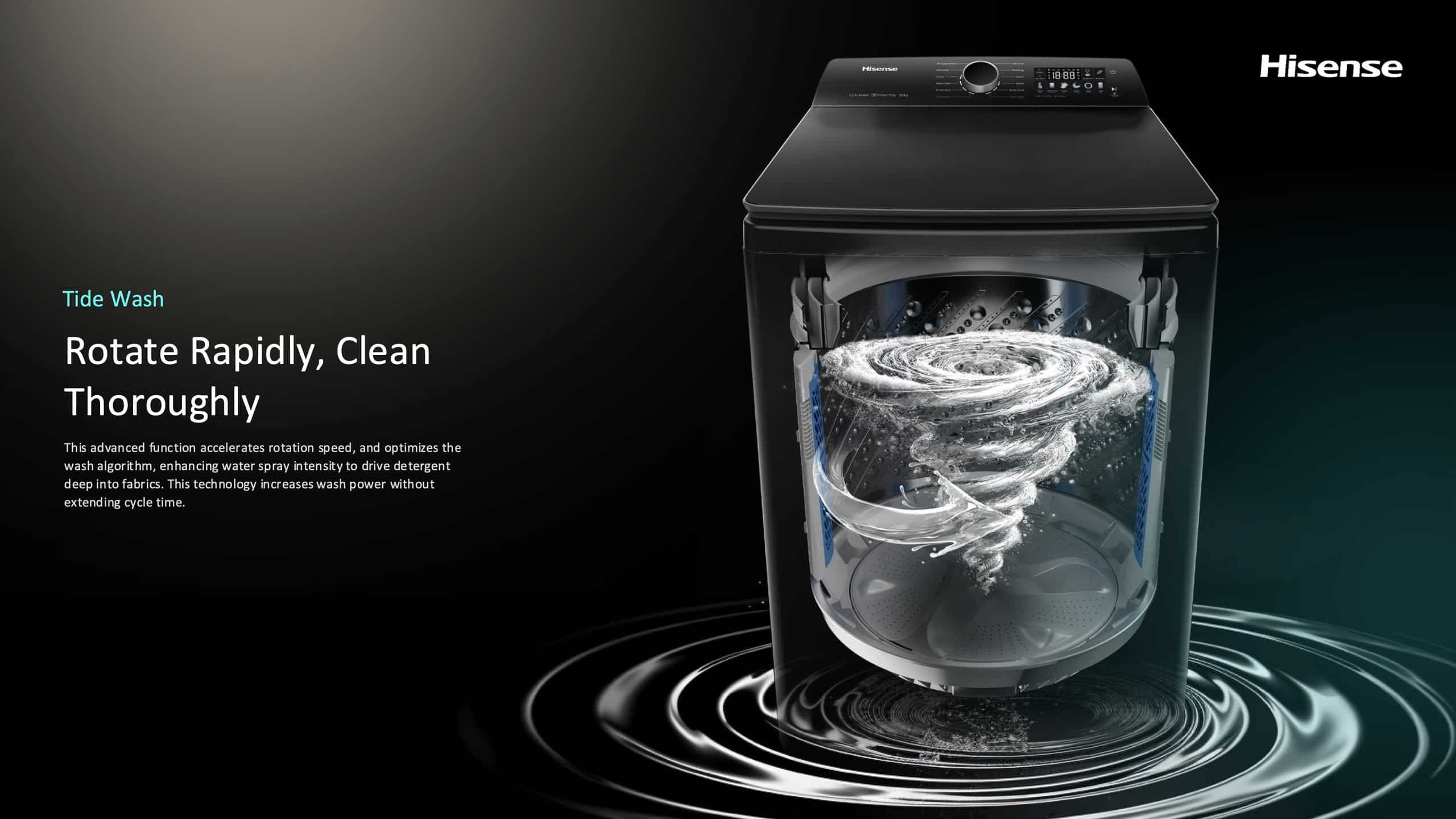 Hisense WT7I2225DB | 22kg Black Premium Colour Display Top Loader feature banner
