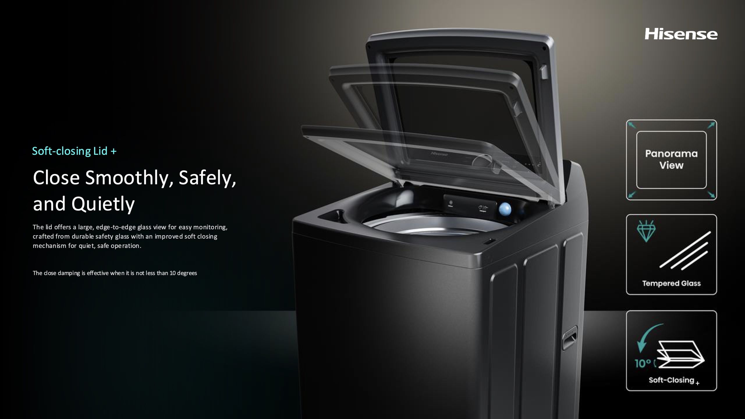 Hisense WT7I2225DB | 22kg Black Premium Colour Display Top Loader feature banner