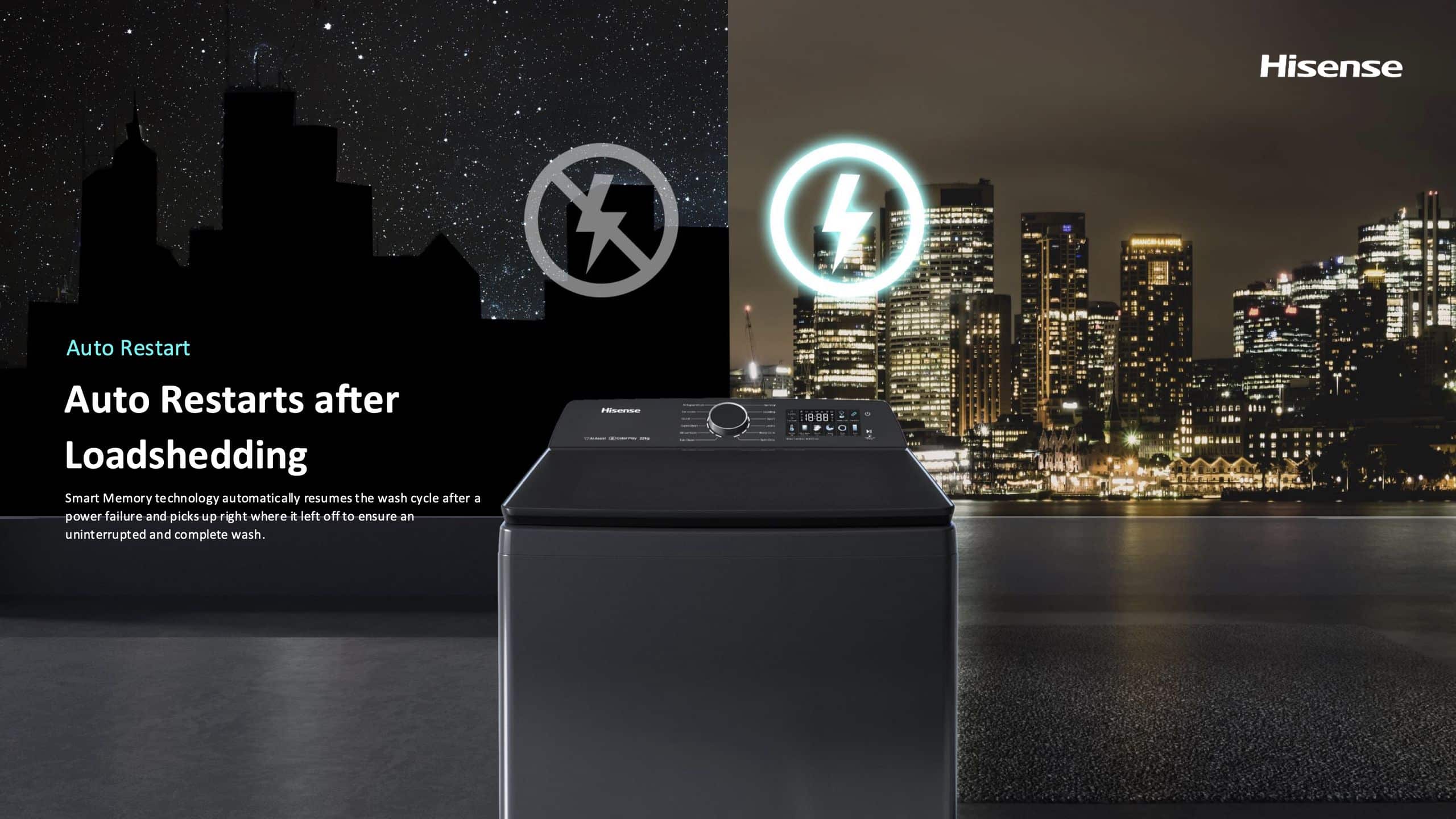 Hisense WT7I2225DB | 22kg Black Premium Colour Display Top Loader feature banner
