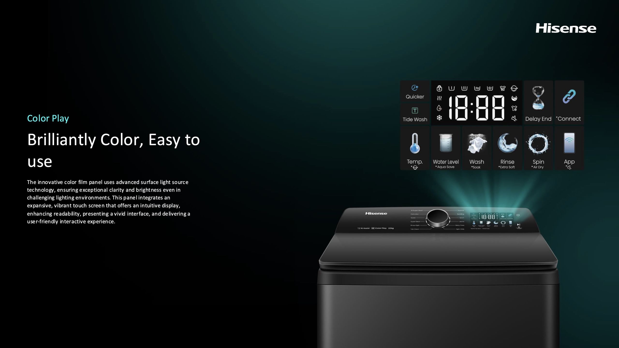 Hisense WT7I2225DB | 22kg Black Premium Colour Display Top Loader feature banner